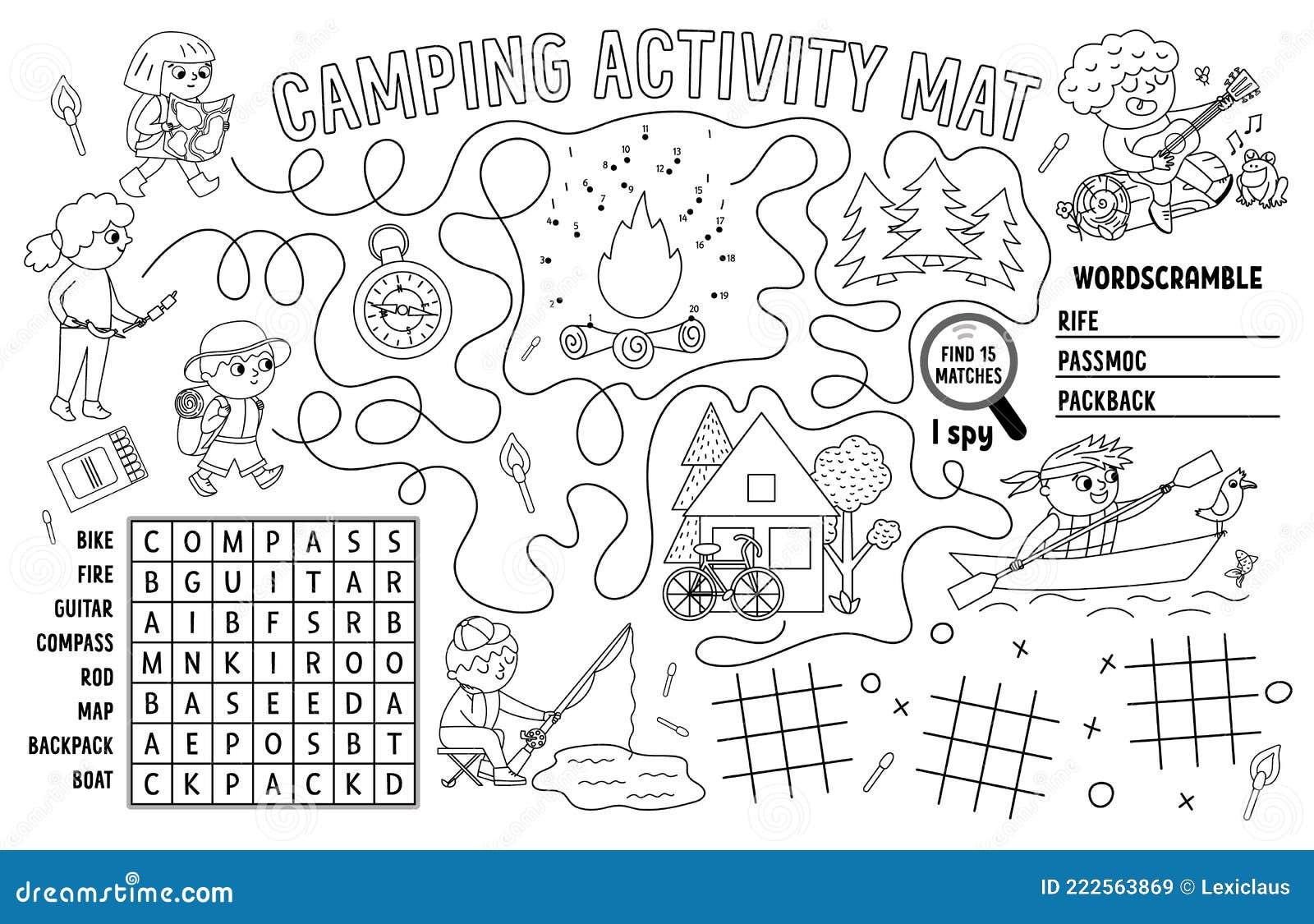Vector Camping Placemat. Summer Camp Holidays Printable Activity Mat ...