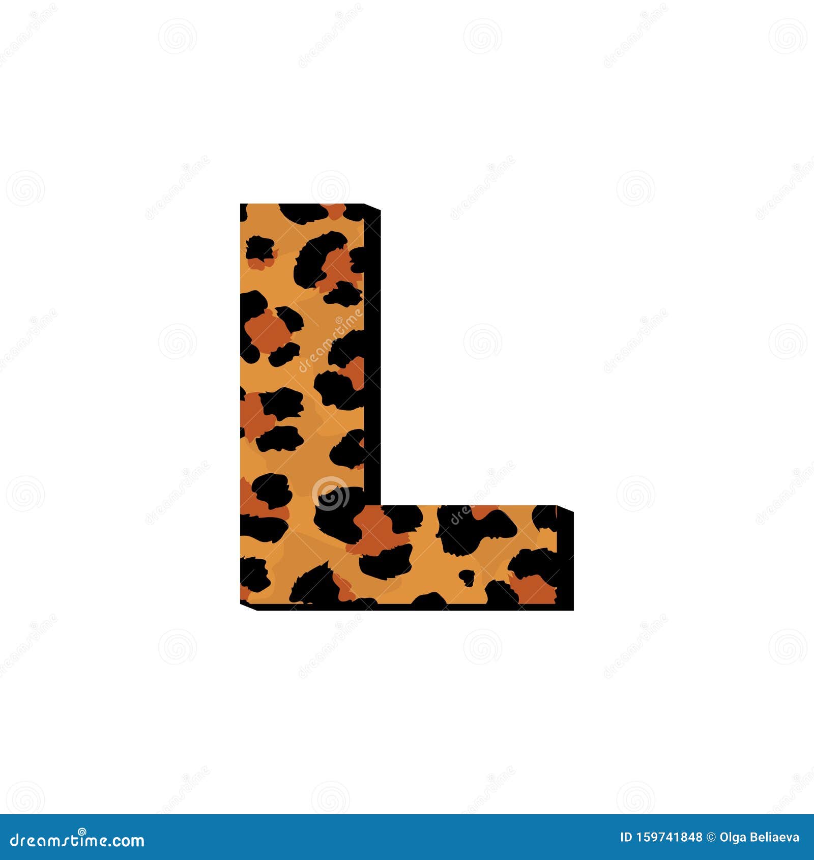 Vector Capital Letter  L  with Wild  Leopard Skin Print 