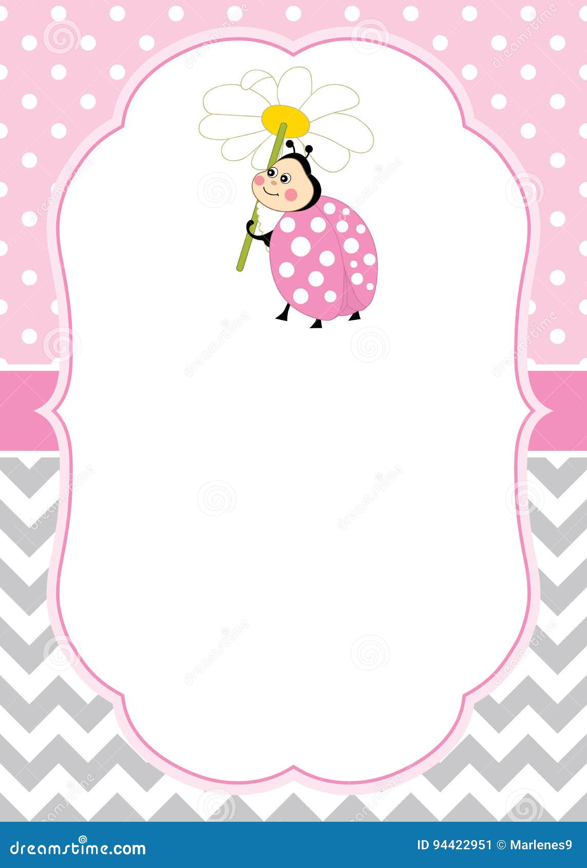  card template with a cute ladybug on chevron and polka dot background.