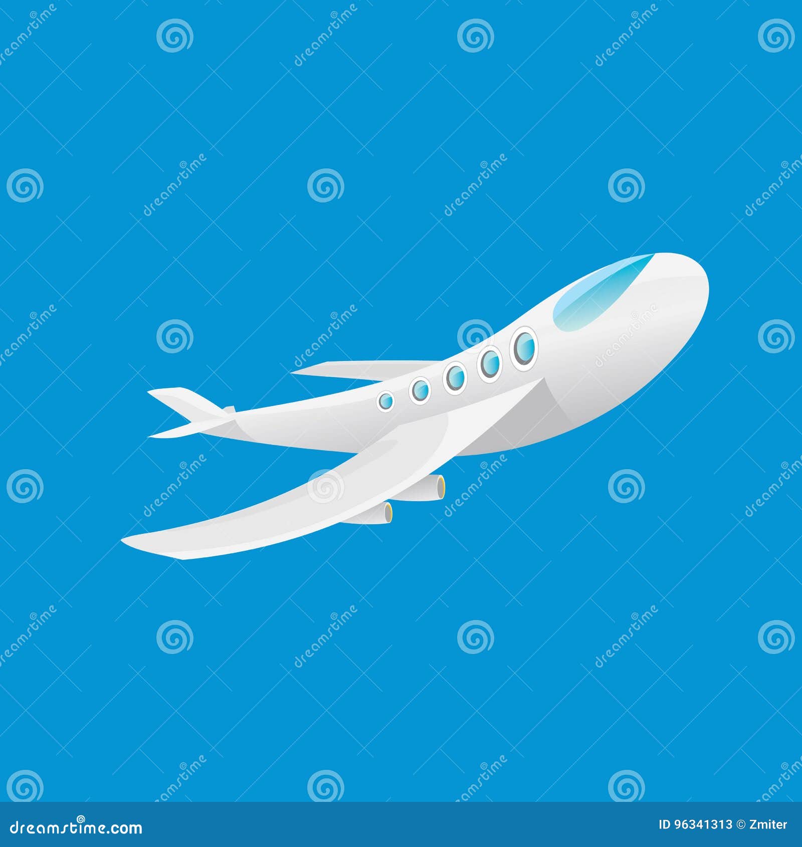 Vector Cartoon Airplane Flying in Blue Sky Stock Vector Illustration