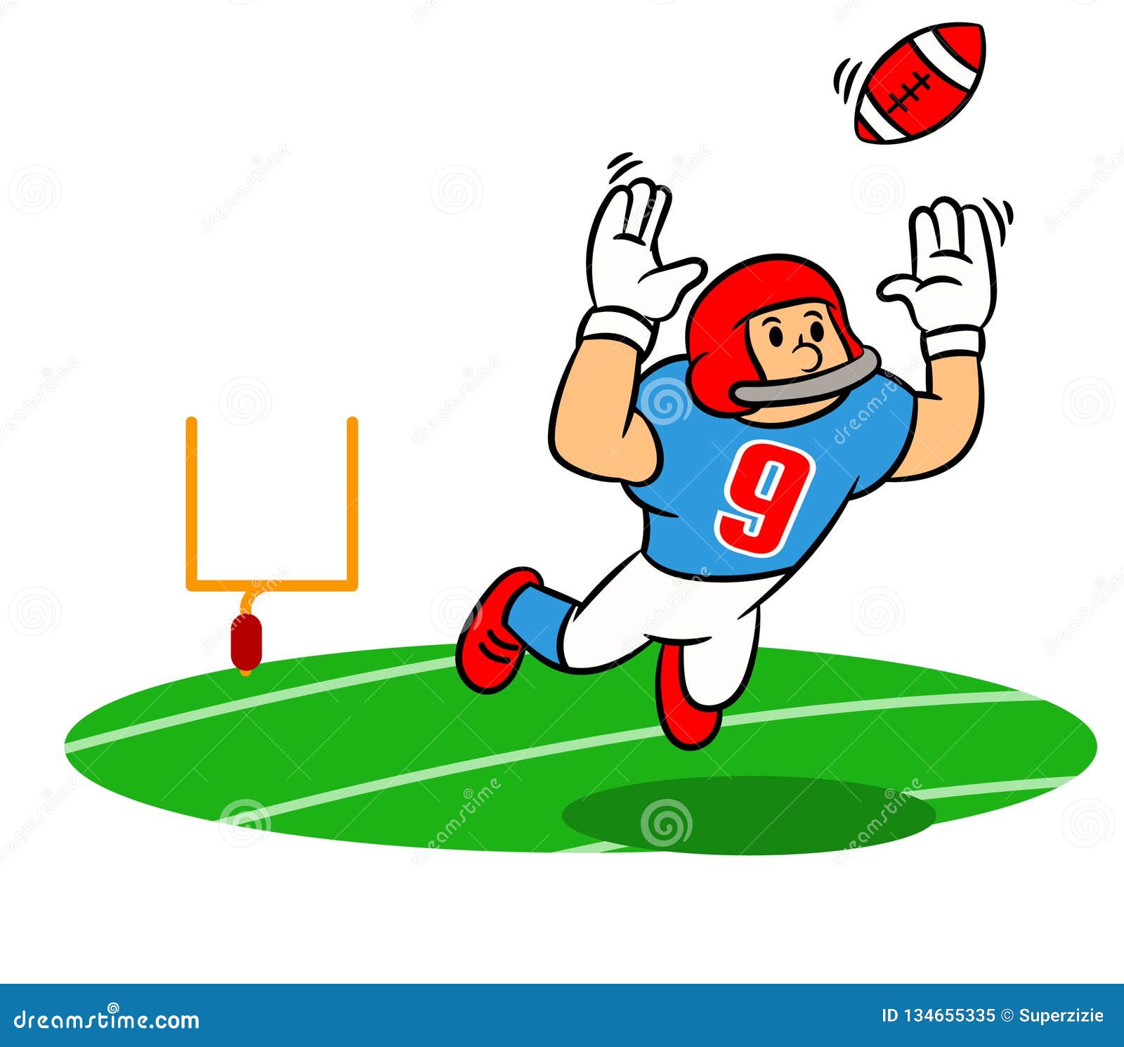 Cartoon American Football Player Jumping Catch on the Field Stock Vector -  Illustration of super, play: 134655335