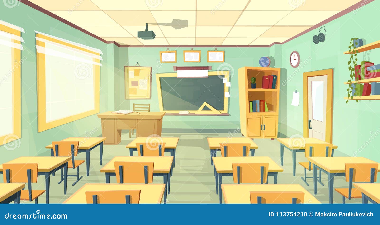 Vector Cartoon Illustration of School Classroom Stock Vector - Illustration  of elementary, learning: 113754210