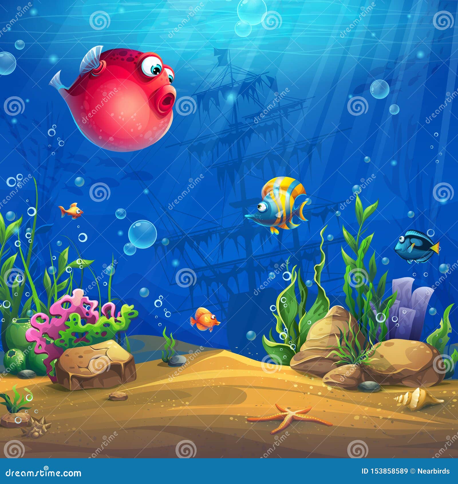 Vector Cartoon Background Illustration of the Underwater World Stock