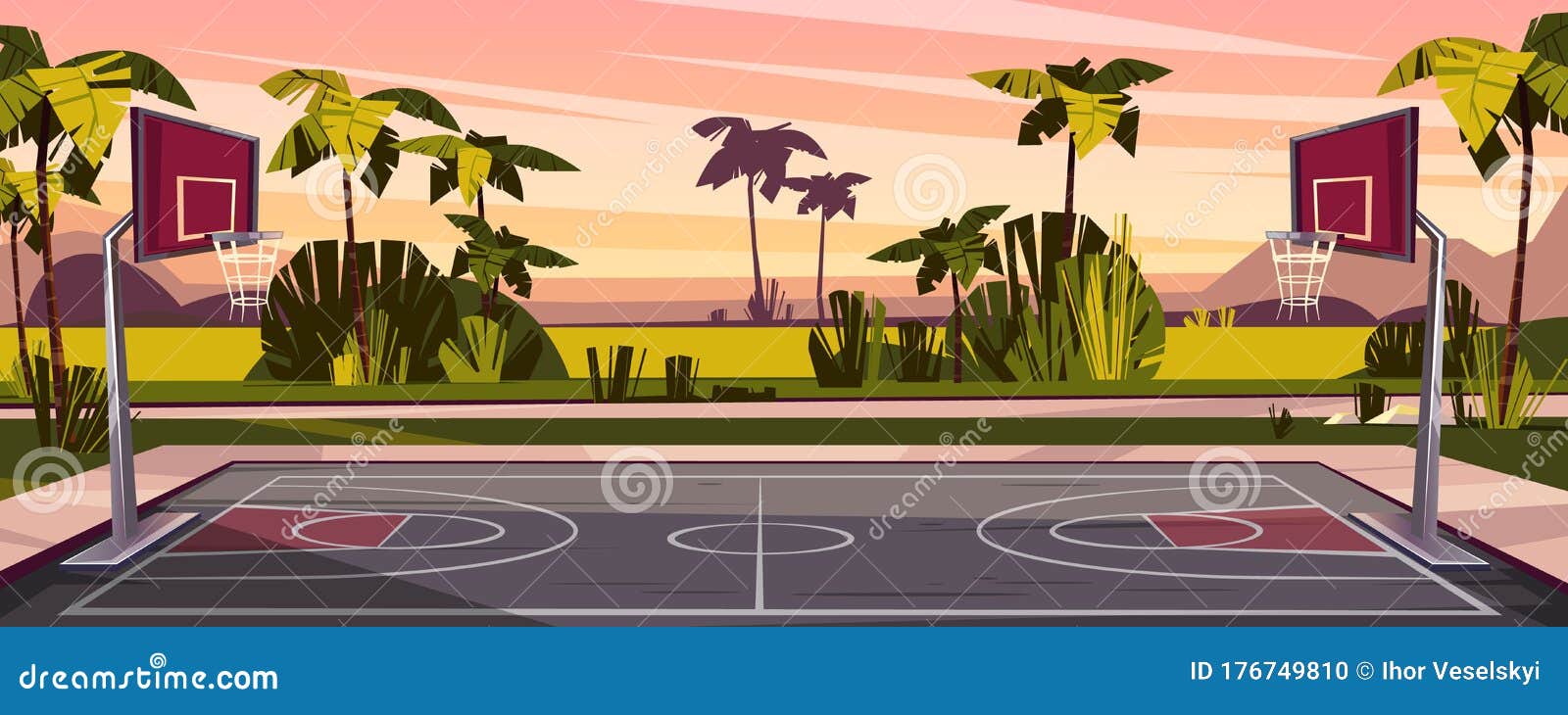 Vector Cartoon Background of Street Basketball Court Stock Vector