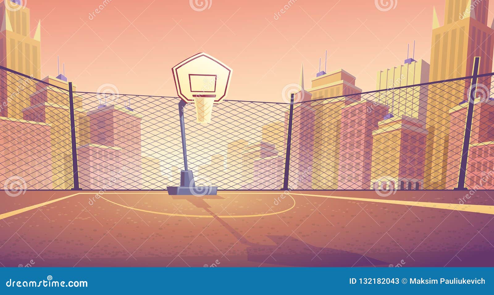  cartoon background of street basketball court