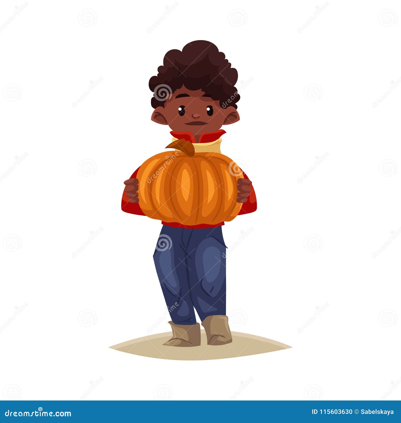 Download Vector Cartoon Black Boy Holding Pumpkin Stock Vector ...