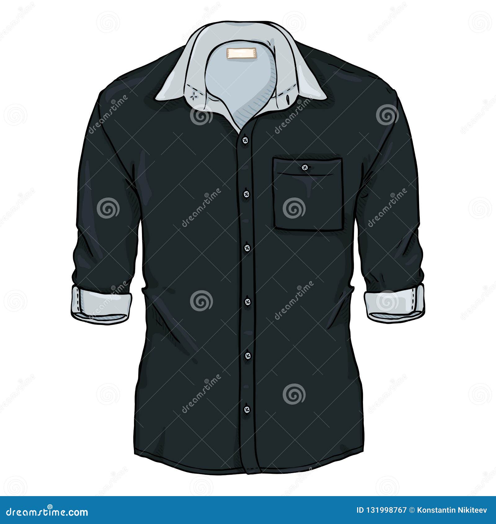 Vector Cartoon Black Casual Men Shirt with Roll Up Sleeves Stock Vector ...
