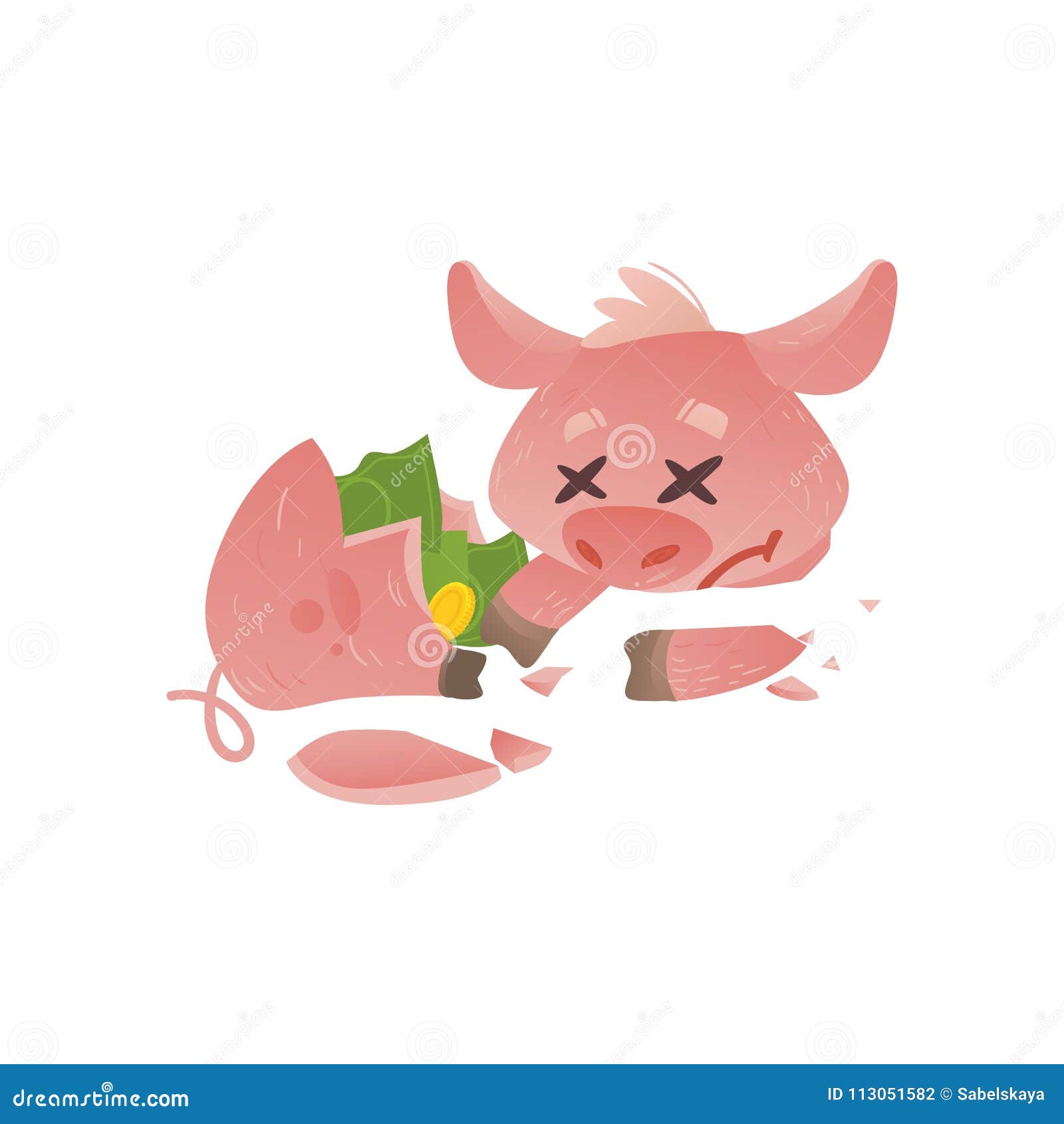 Vector Cartoon Broken Piggy Bank with Money Stock Vector - Illustration of  cartoon, financial: 113051582