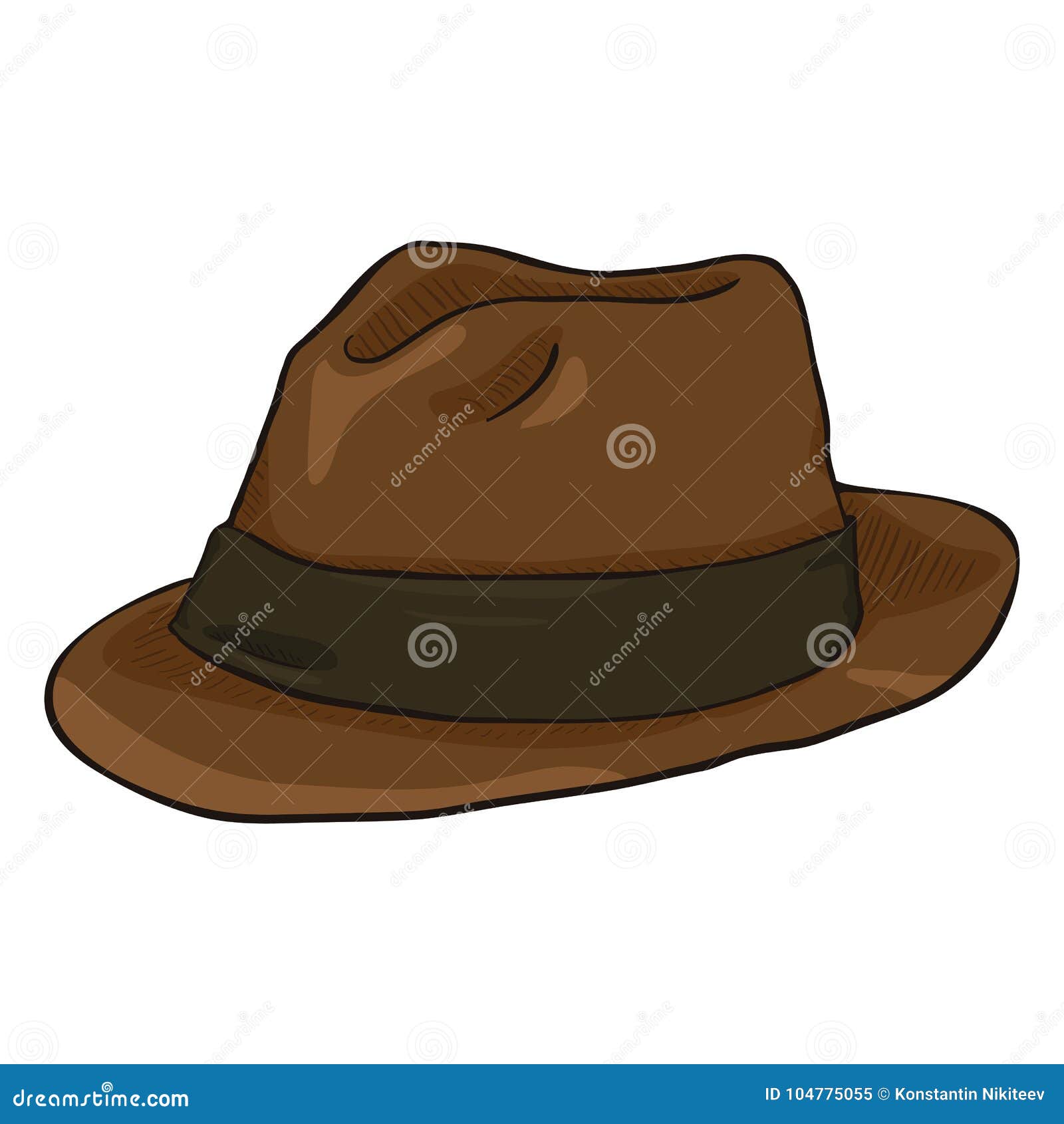  single cartoon brown fedora hat with black ribbon