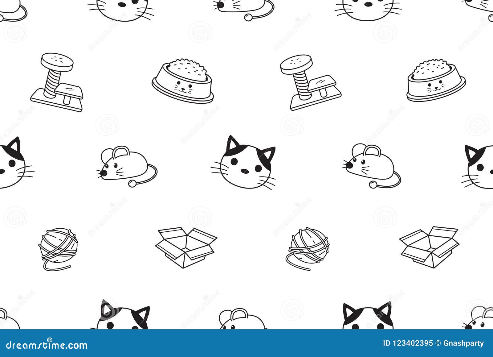 Vector Cartoon Cat and Accessories Seamless Pattern Stock Vector