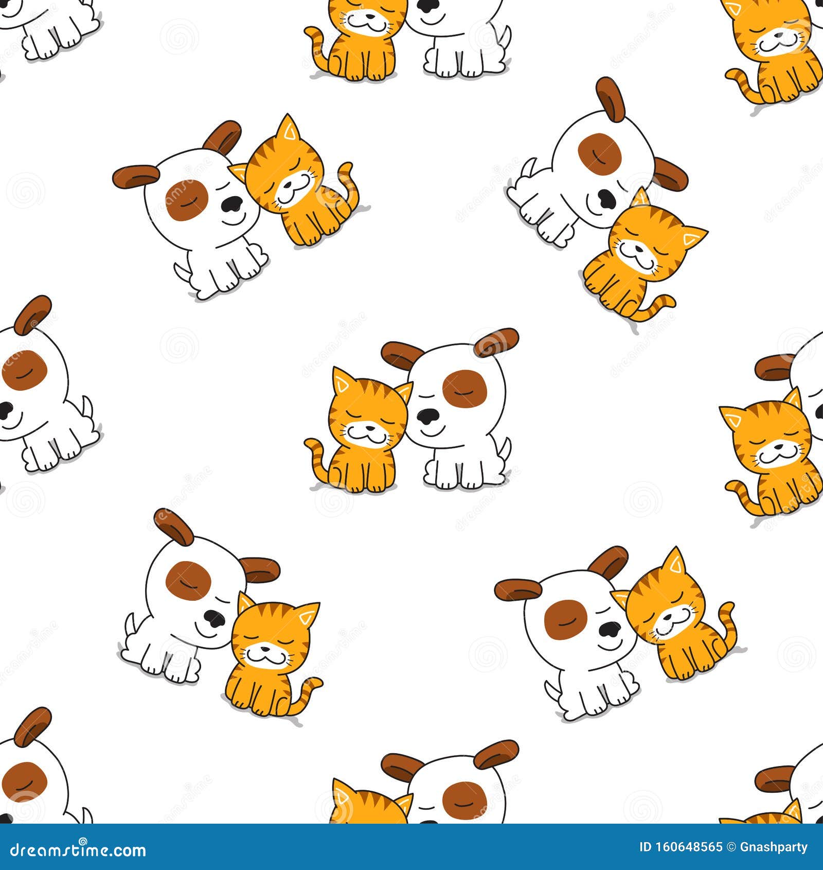 Vector Cartoon Character Cute Cat and Dog Seamless Pattern Stock Vector