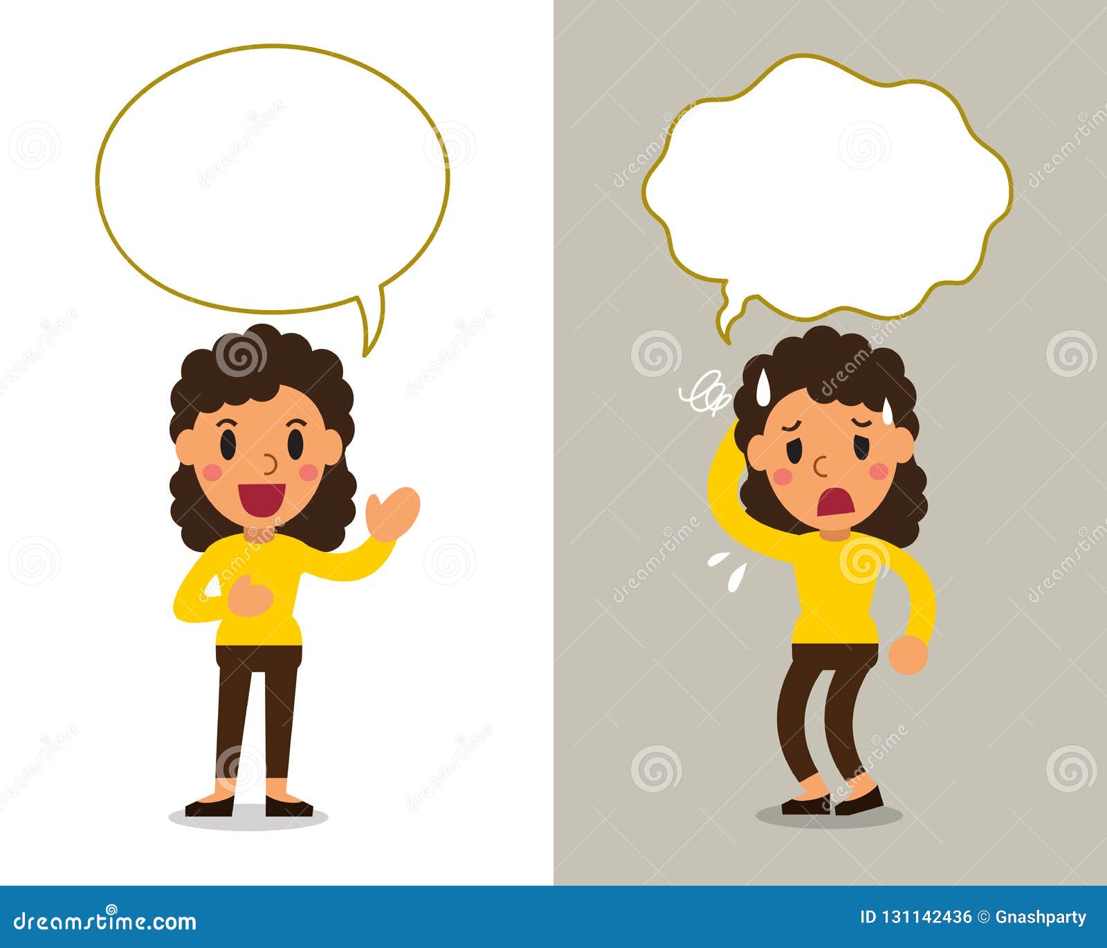 Vector Cartoon Character Woman Expressing Different Emotions with Speech  Bubbles Stock Vector - Illustration of desperate, people: 131142436