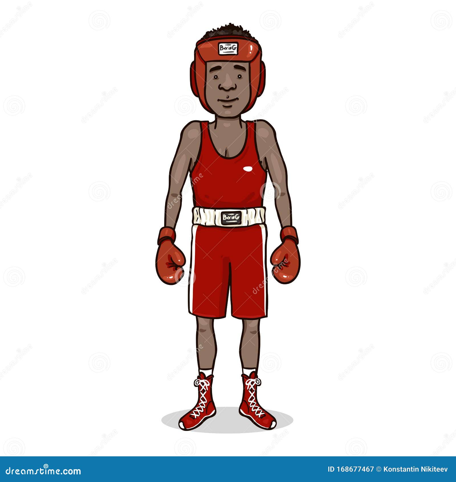Vector Cartoon Character Young African Man in Red Boxing Equipment ...