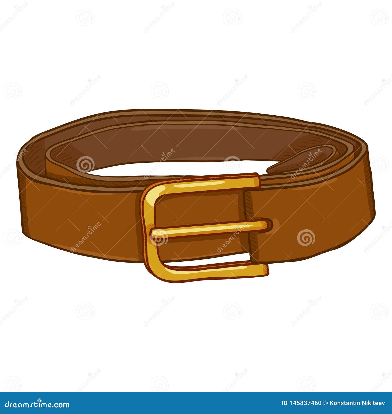 Vector Cartoon Classic Brown Leather Belt with Metal Buckle Stock ...