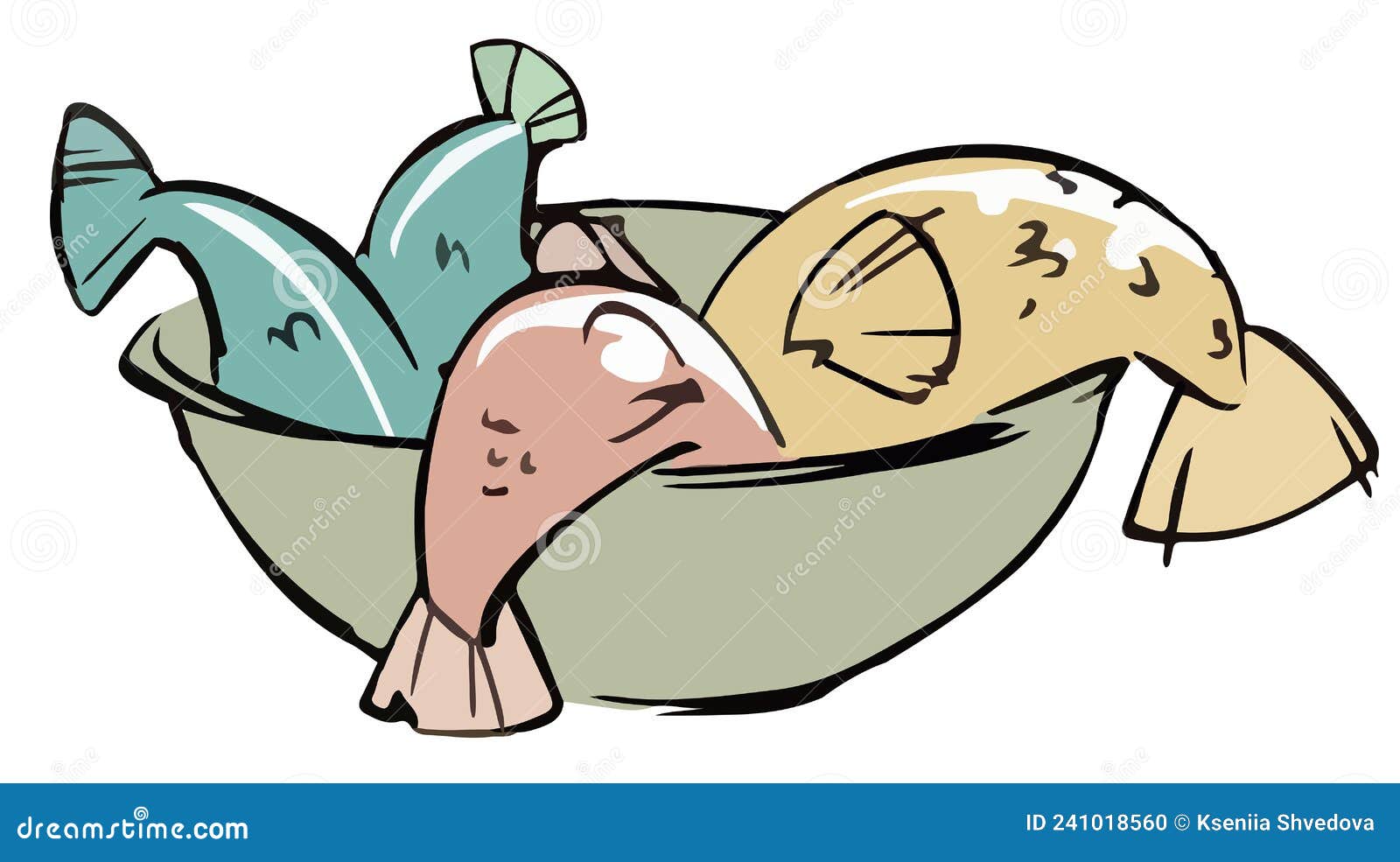 Vector Cartoon Clipart Fish in a Plate. Fish Tails in a Plate