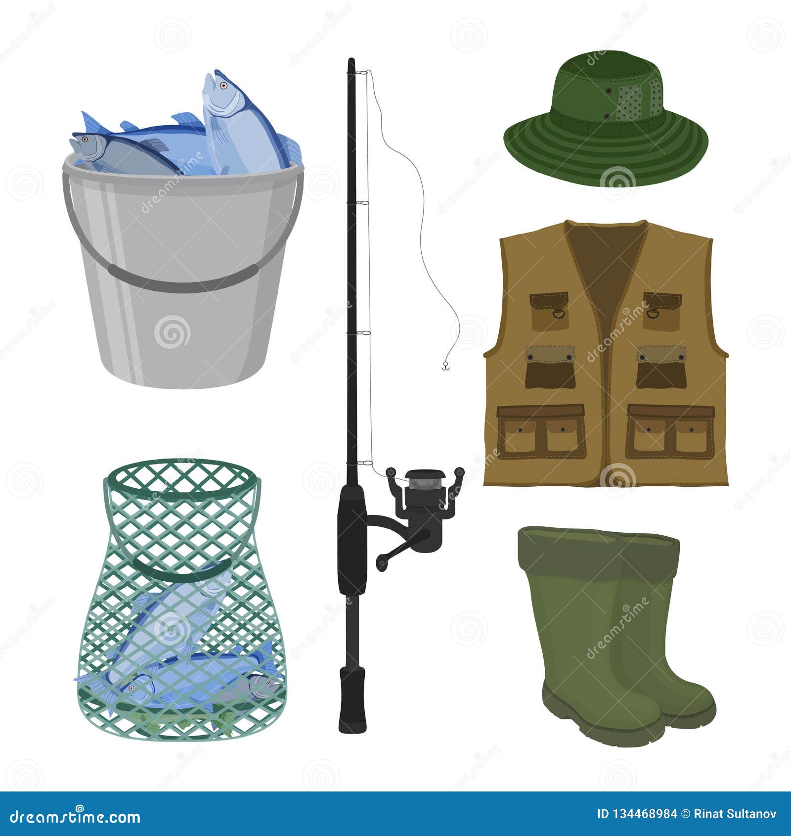 Fishing bucket with catch Royalty Free Vector Image, Fishing