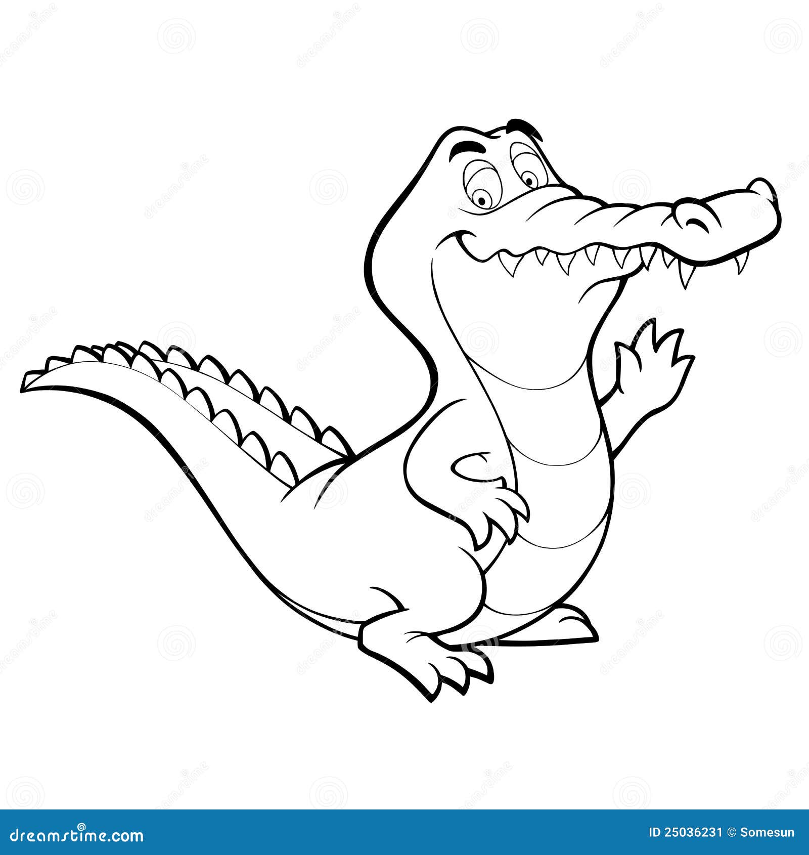 Vector Cartoon Crocodile Line Art Coloring Book Stock Vector - Illustration  of african, coloring: 25036231
