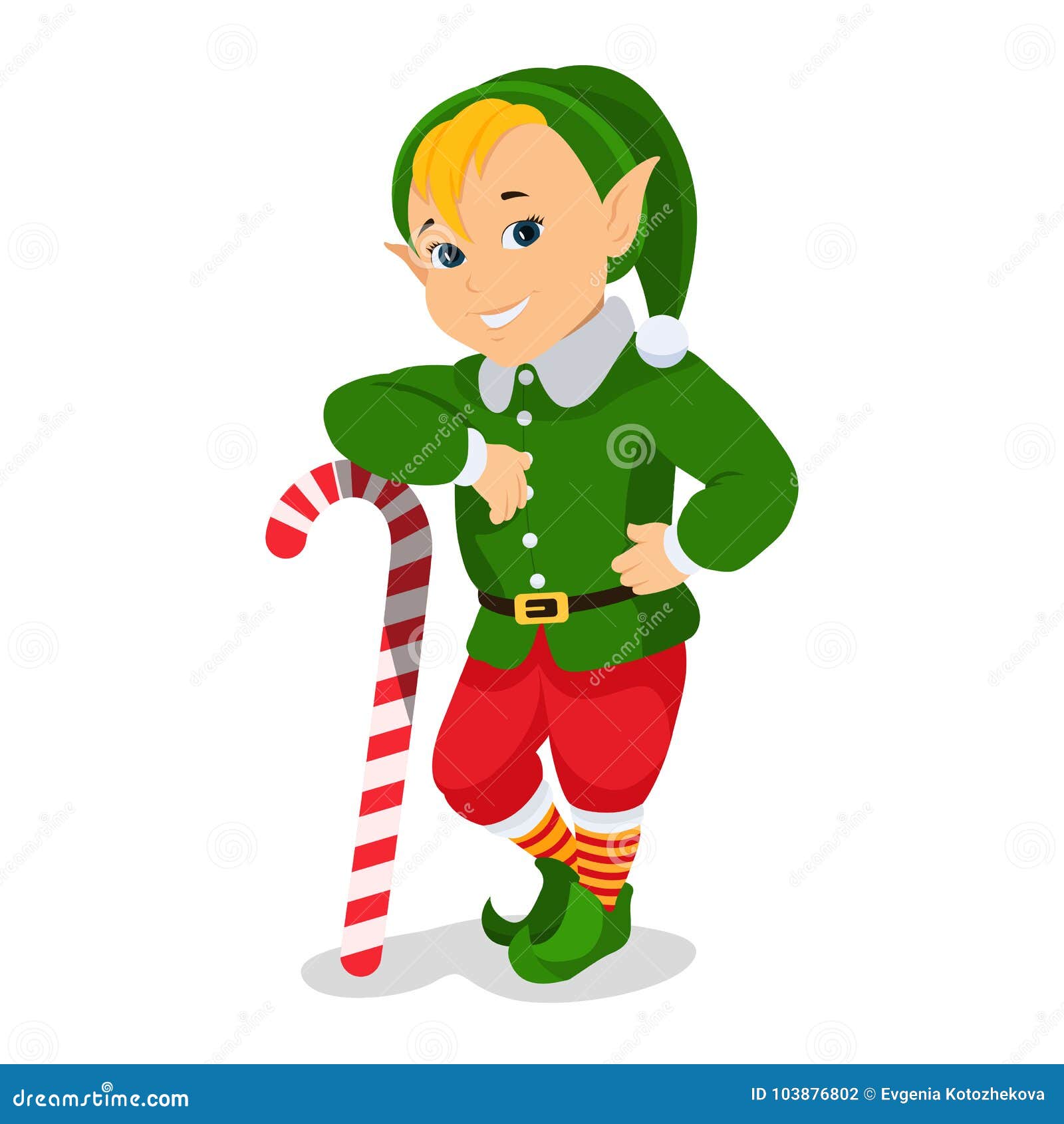 Vector Cartoon Cute Christmas Elf with Lollipop Stock Vector ...