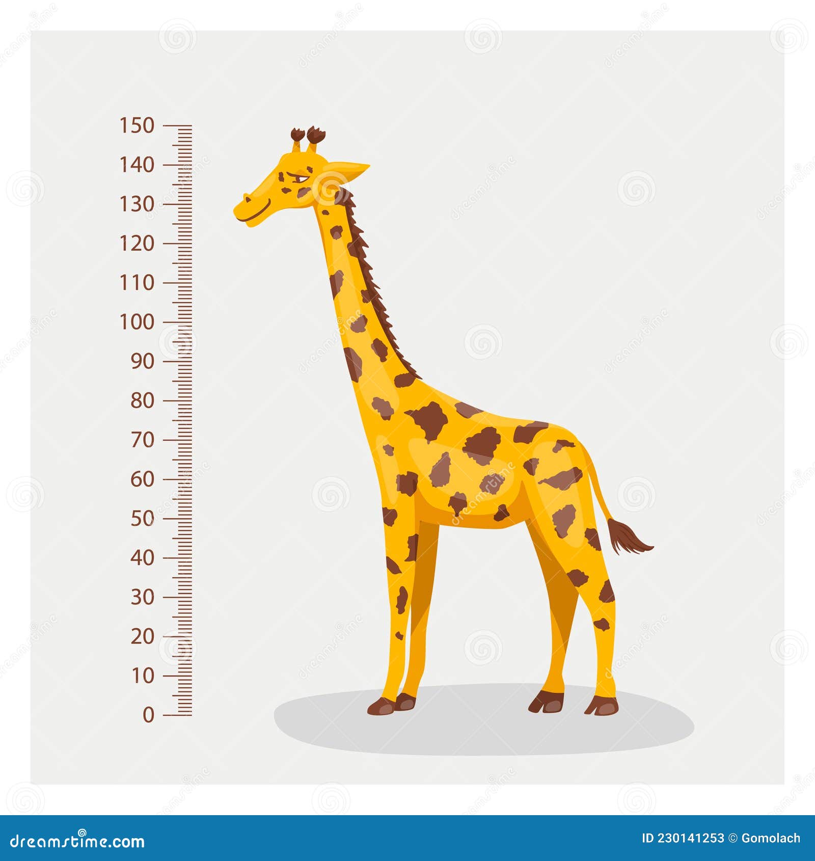 Vector Cartoon Cute Giraffe with Ruler, Growth Meter. Full Length