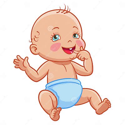 Vector Cartoon Infant Baby Sitting Smiling Diaper Stock Vector ...