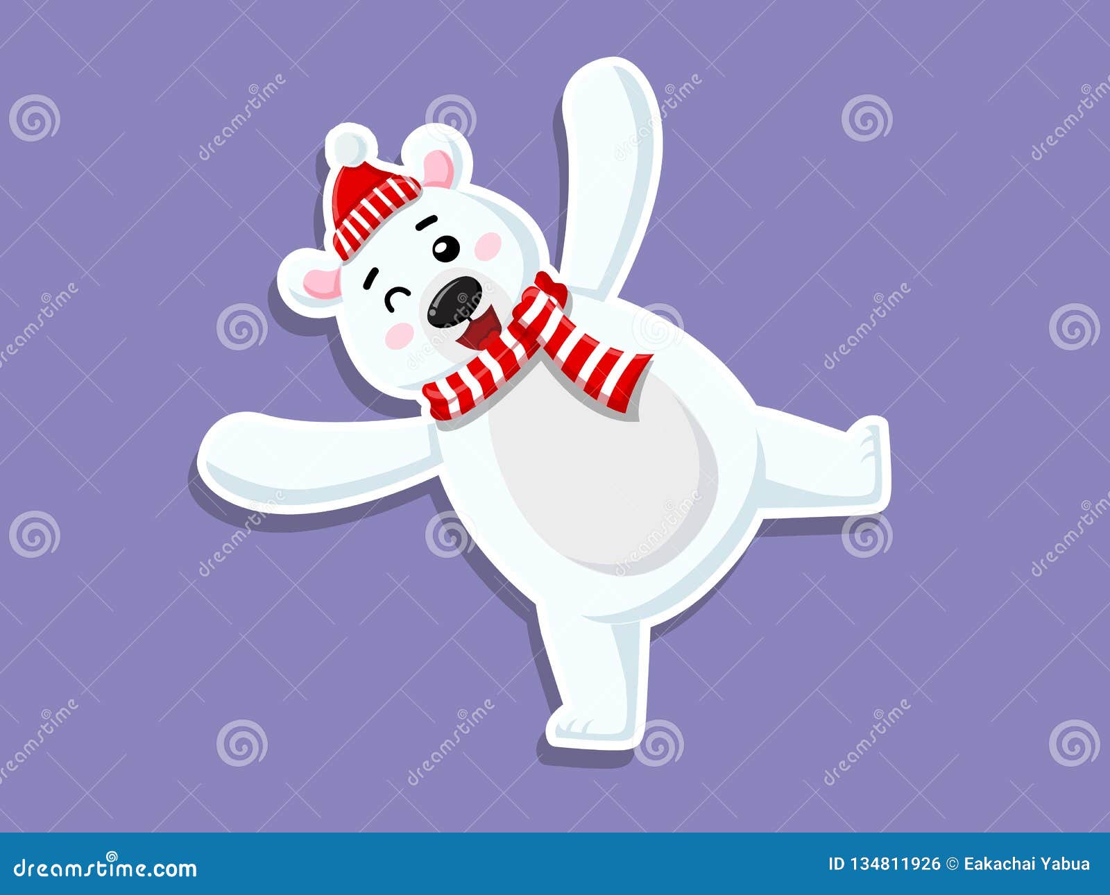 Vector Cartoon Cute Polar Bear Sticker. Merry Christmas and Happy New Year.  Decorative Element on Holiday Stock Vector - Illustration of santa, season:  134811926