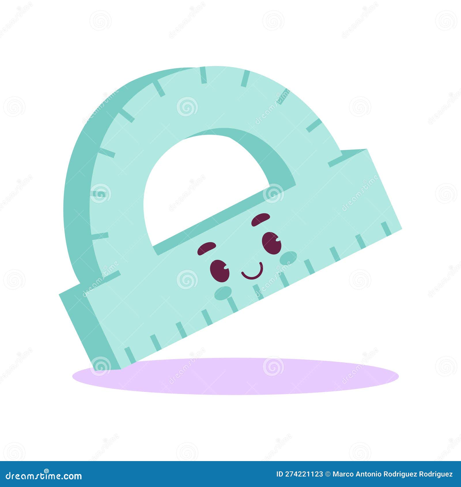 Vector Cartoon Cute Protractor School Kawaii Illustration Stock Vector