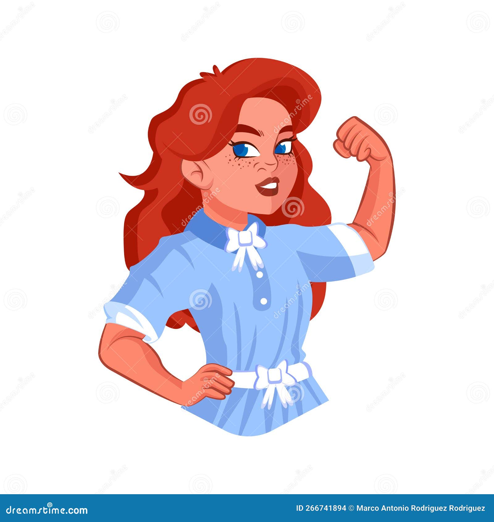 Vector Cartoon Cute Strong Female Character Isolated Stock Vector