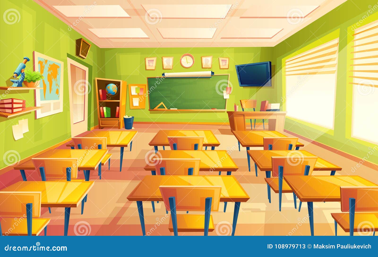  cartoon empty school, college classroom