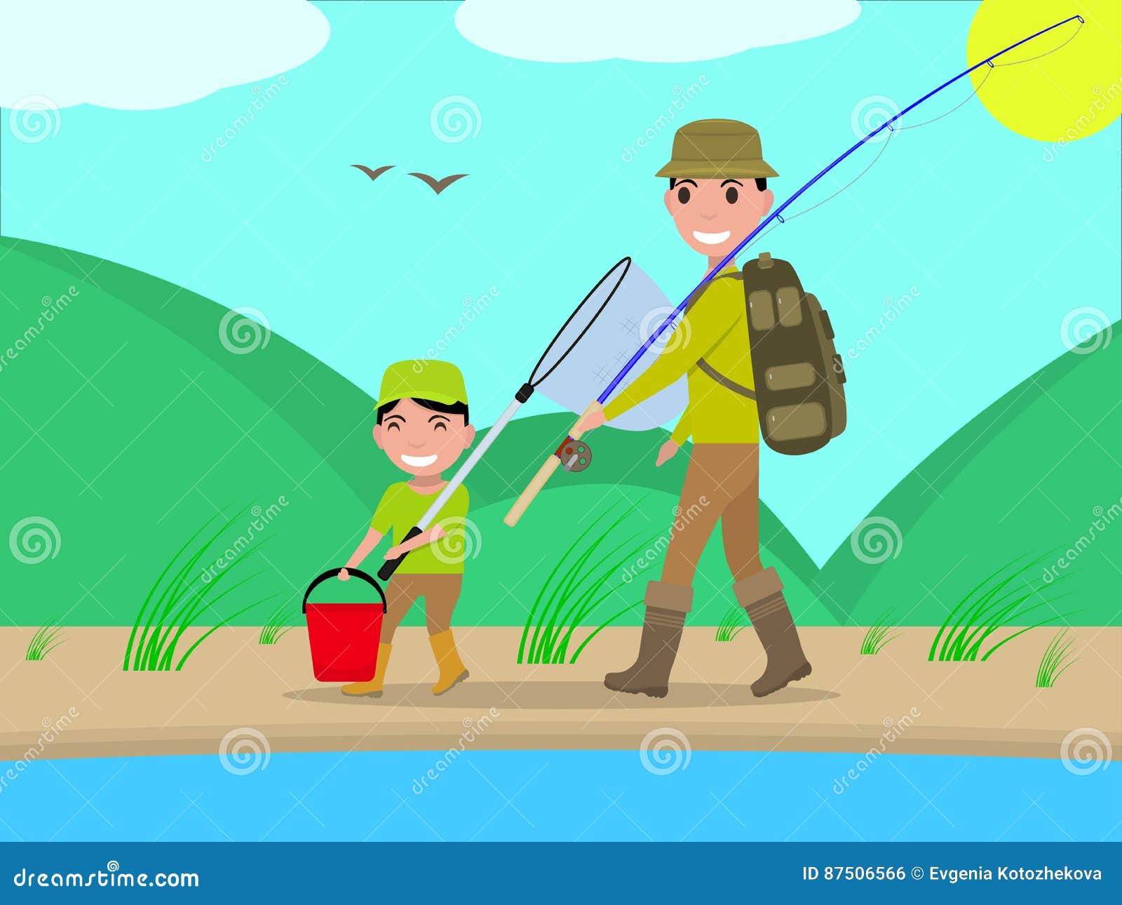 Download Vector Cartoon Father And Son Go On Fishing Trip Stock ...