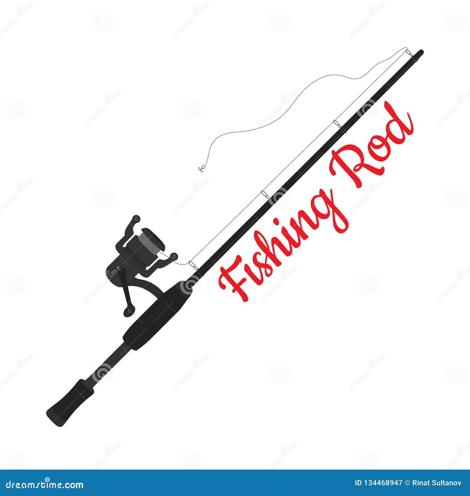 Vector Cartoon Fishing Rod, Spinning with Hook Stock Vector - Illustration  of fisher, black: 134468947
