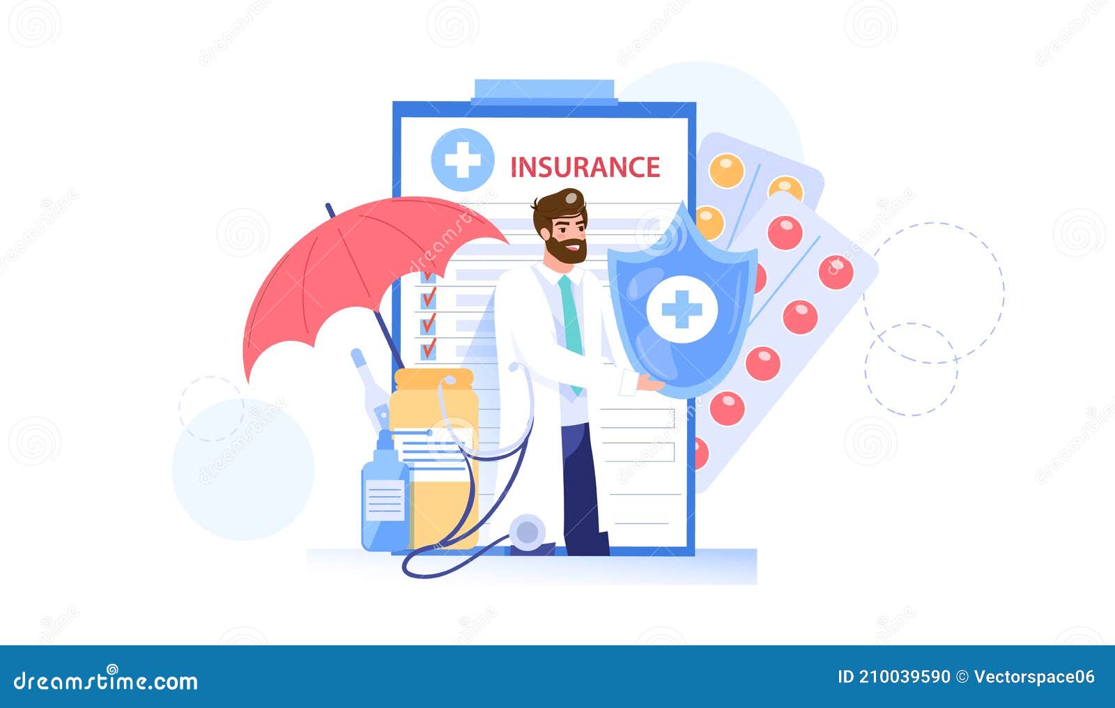 Flat Cartoon Doctor Character Offers Medical Insurance,health Care Vector  Illustration Concept Stock Vector - Illustration of male, medical: 210039590