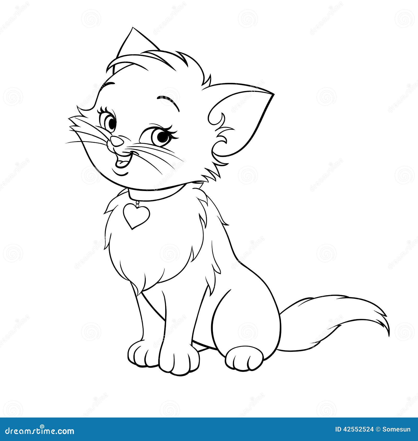 Vector cartoon fun cute kitten line art