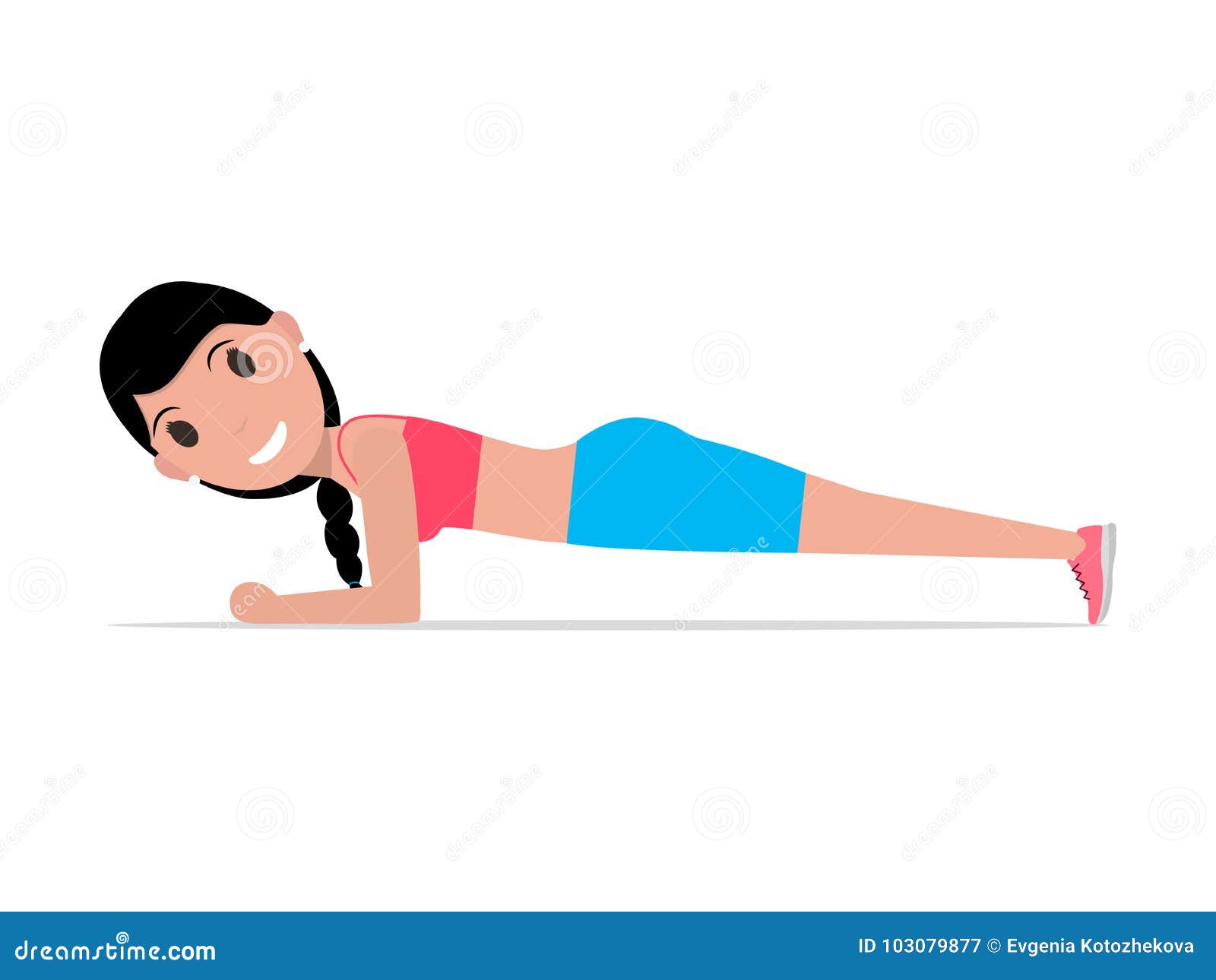  cartoon girl doing exercise forearm plank