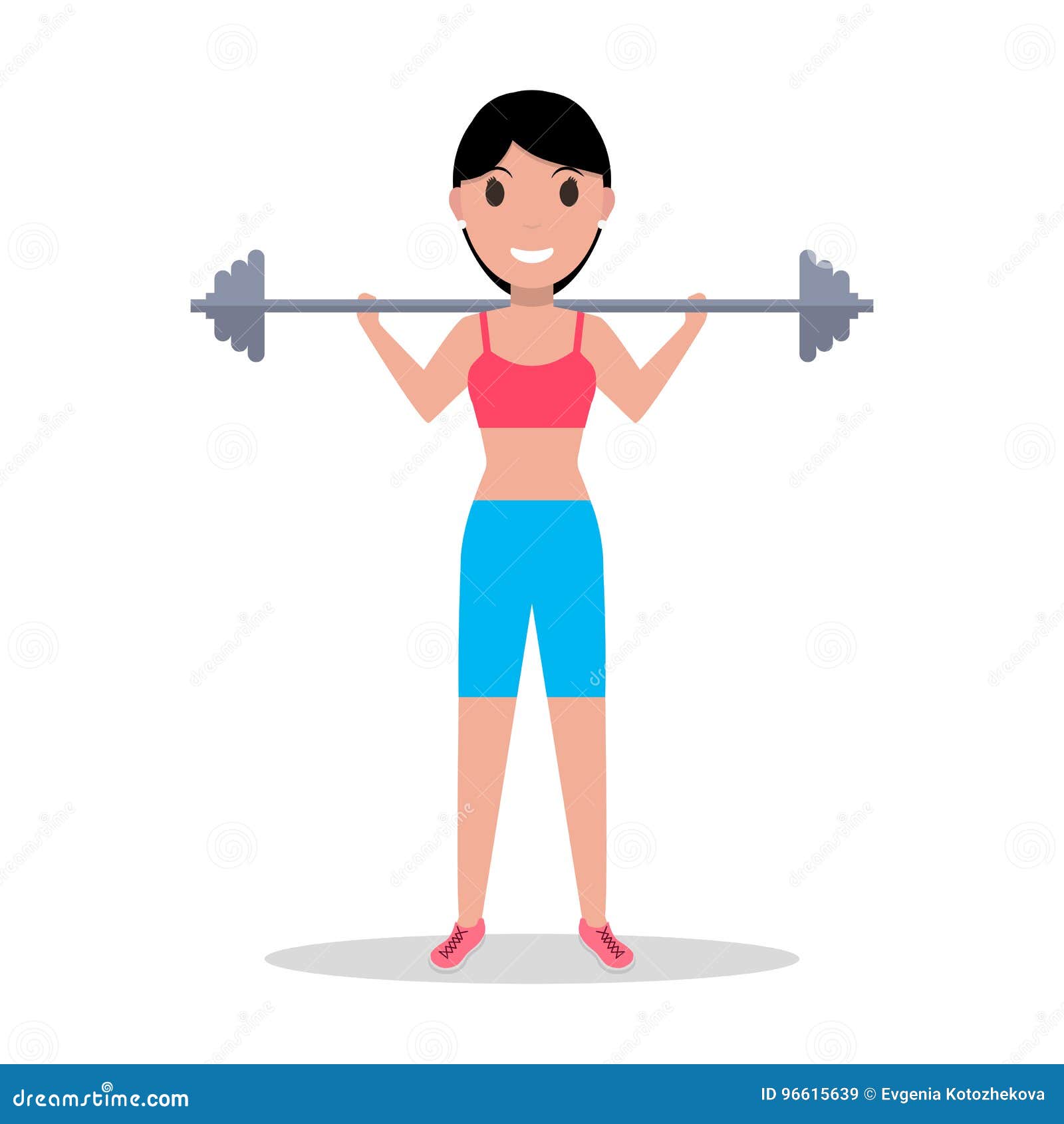 Vector Cartoon Girl Holding Heavy Barbell Stock Vector - Illustration of  metal, sport: 96615639