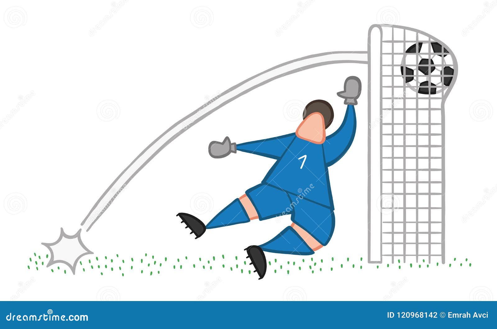 Vector Cartoon Goolkeeper Man Concede a Goal. Stock Vector