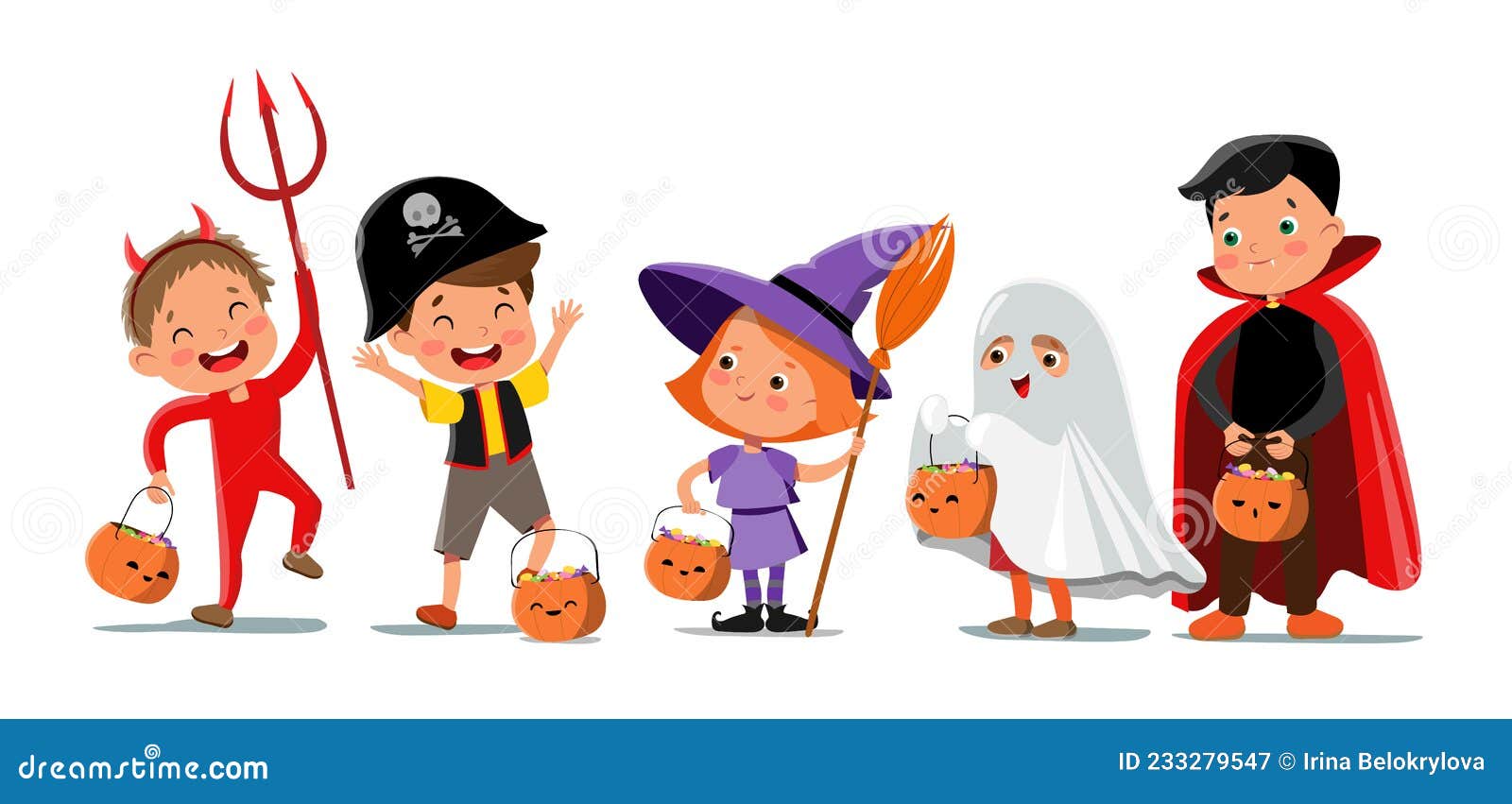 Vector Cartoon Halloween Kids in Funny Costumes Stock Vector ...