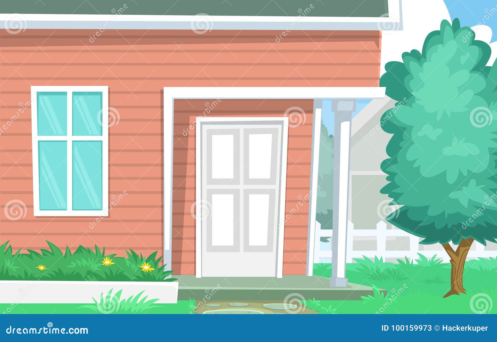 Vector Cartoon House Yard Scene with Door Window Wooden Wall and Tree Stock Vector - Illustration of neighbor, house: 100159973 Vector Cartoon House Yard Scene with Door Window Wooden Wall and Tree Stock Vector - Illustration of neighbor, house: 100159973