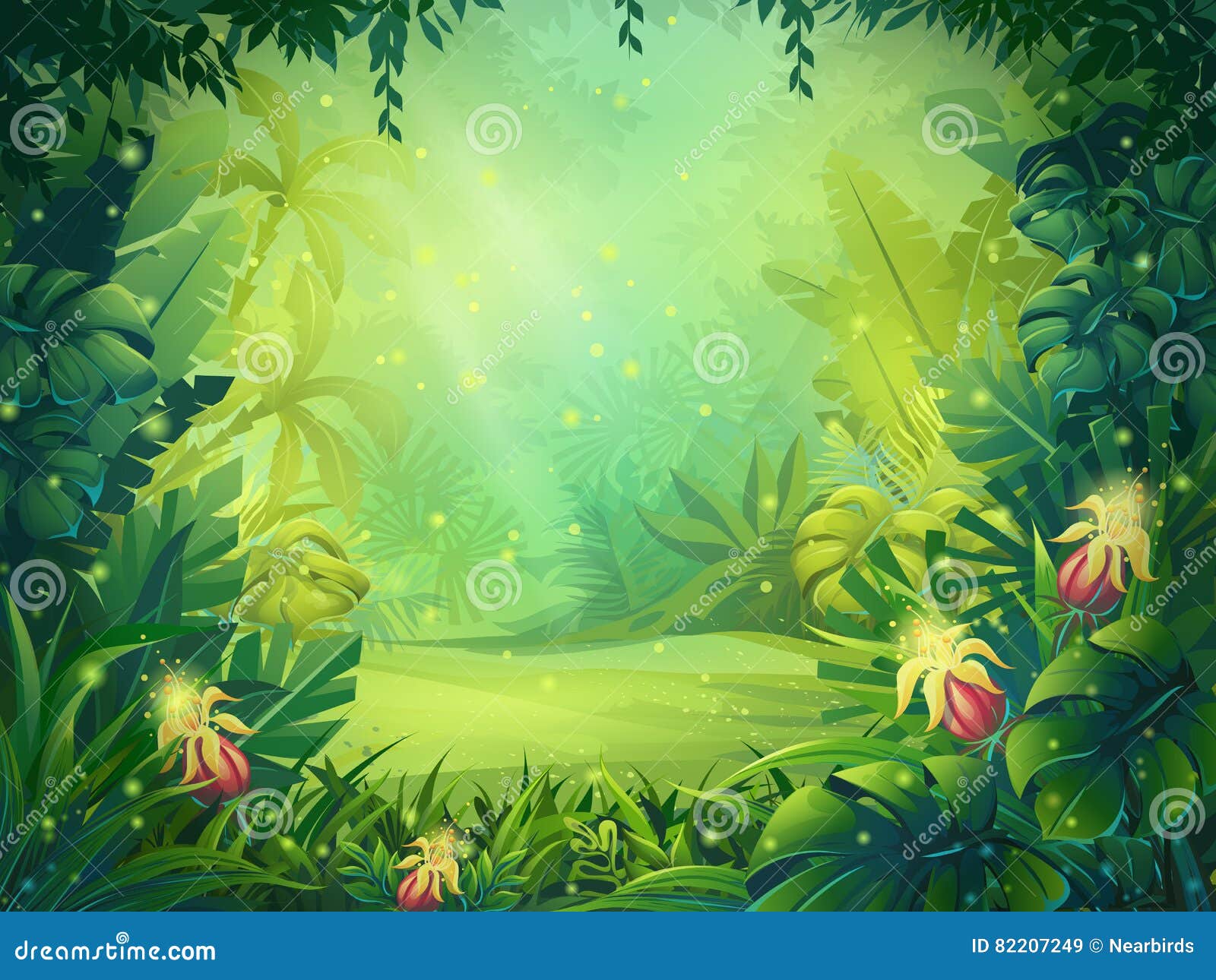  cartoon  of background morning rainforest