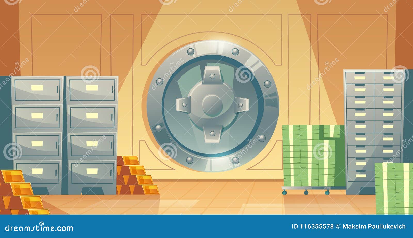 Vector Bank Vault Background With Money Gold Stock Vector