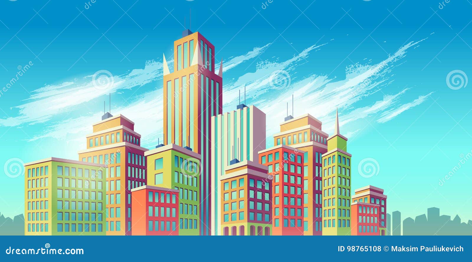  cartoon , banner, urban background with modern big city buildings