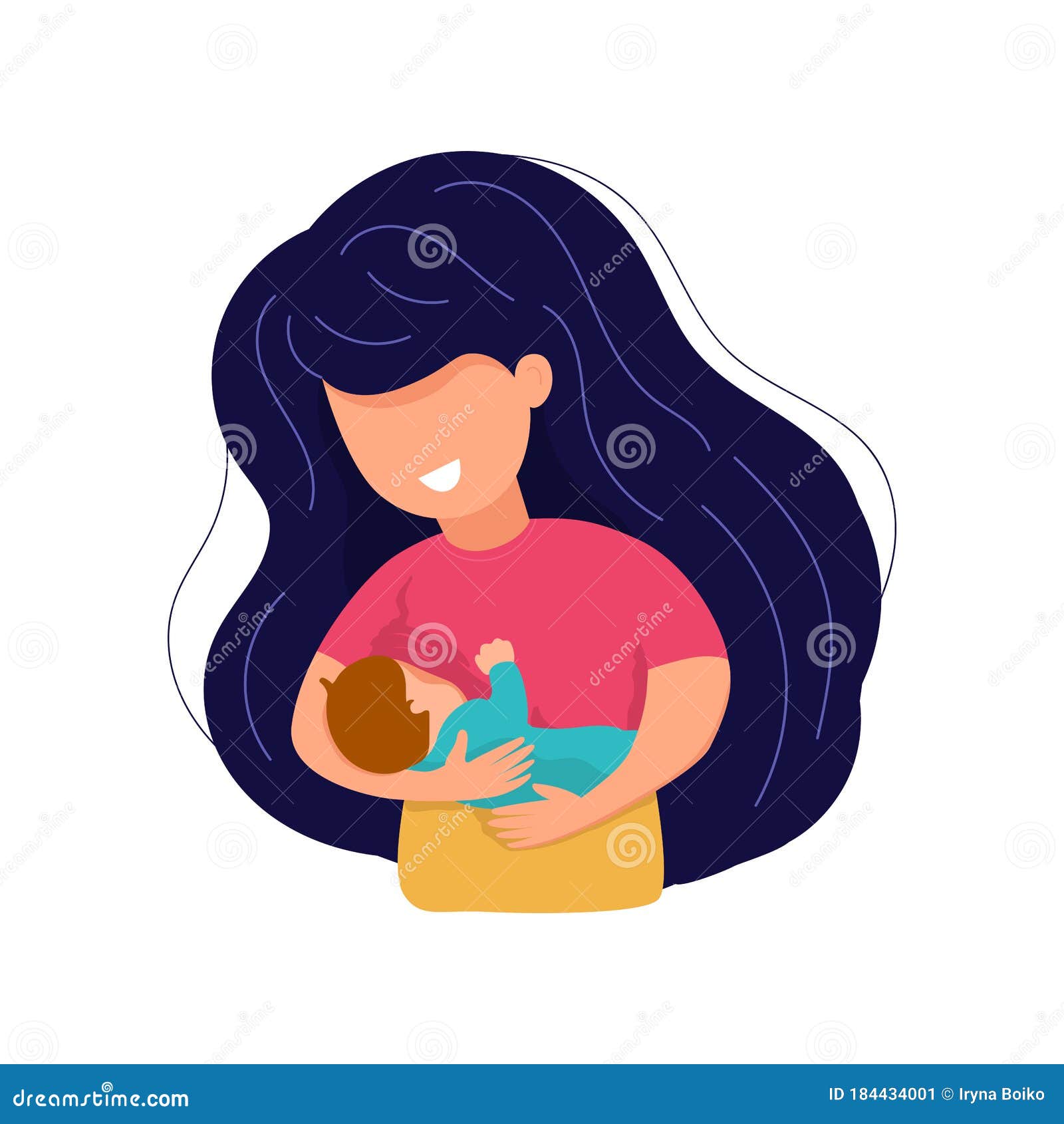 Vector Cartoon Illustration of Beautiful Mother Breastfeeds Her Baby ...
