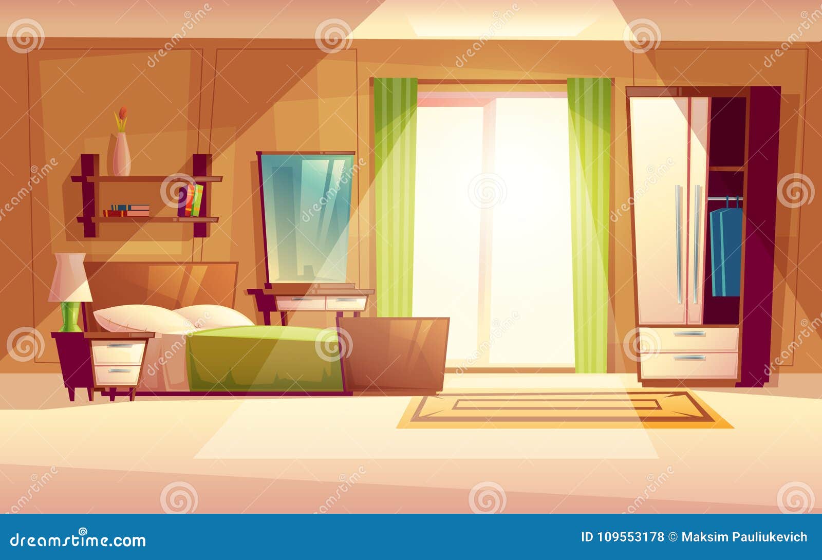 Vector Cartoon Illustration of a Bedroom Interior Stock Vector -  Illustration of comfort, apartment: 109553178