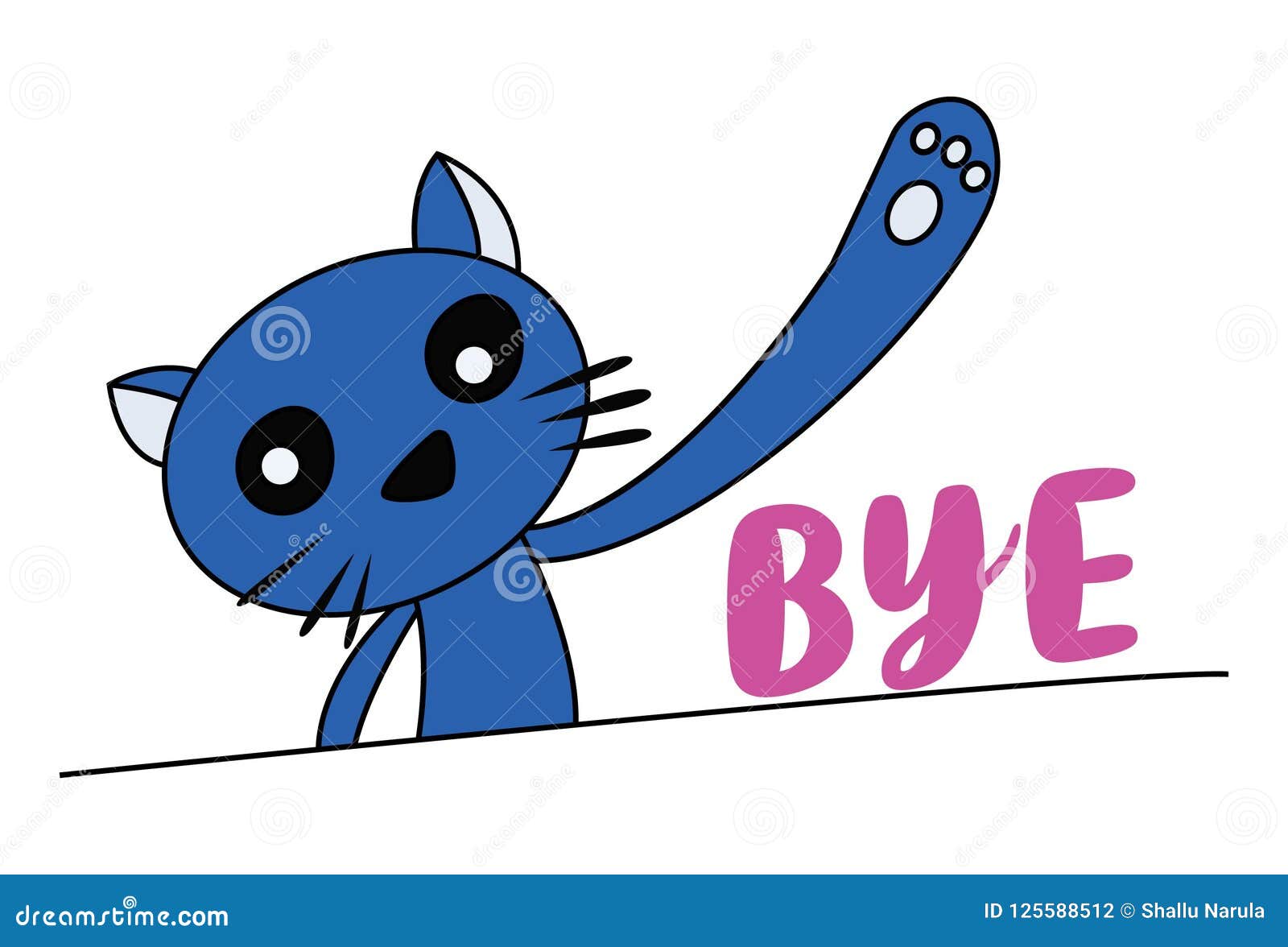  cartoon  of blue cat say bye