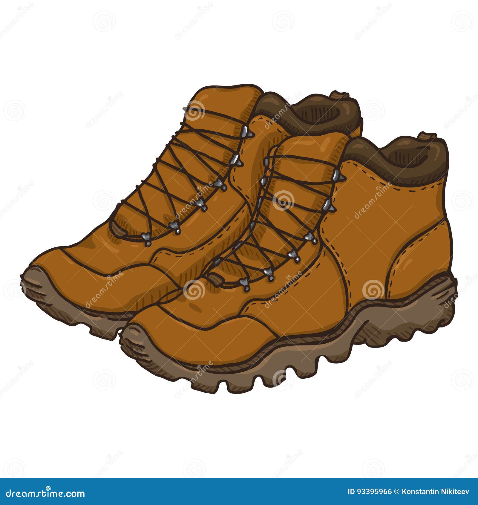 Hiking Boots Isolate, Color Sketch, Doodle Cartoon Vector