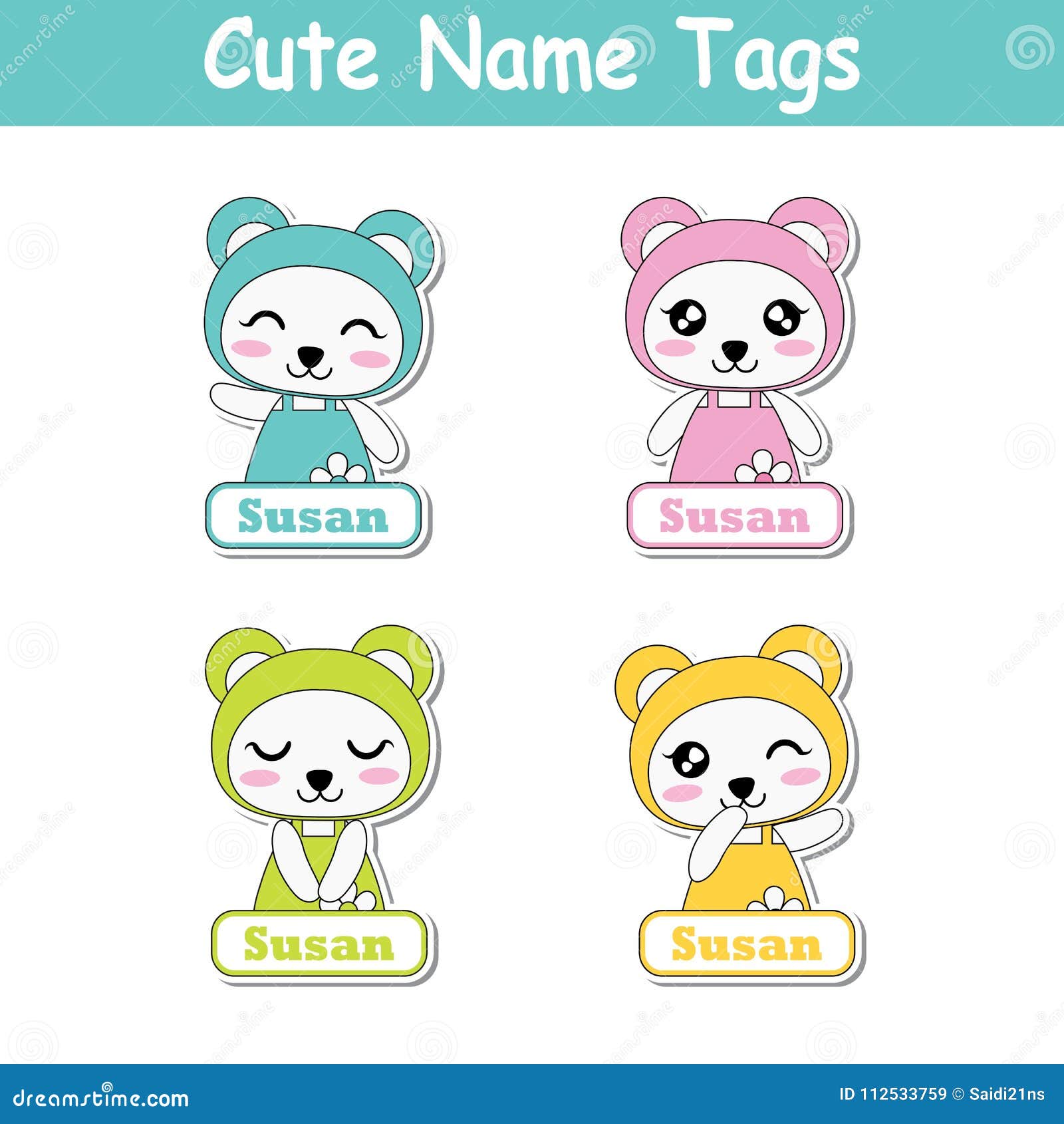 Vector Cartoon Illustration With Colorful Cute Baby Pandas Suitable For Kid Name Set Design Stock Vector Illustration Of Editable Childhood