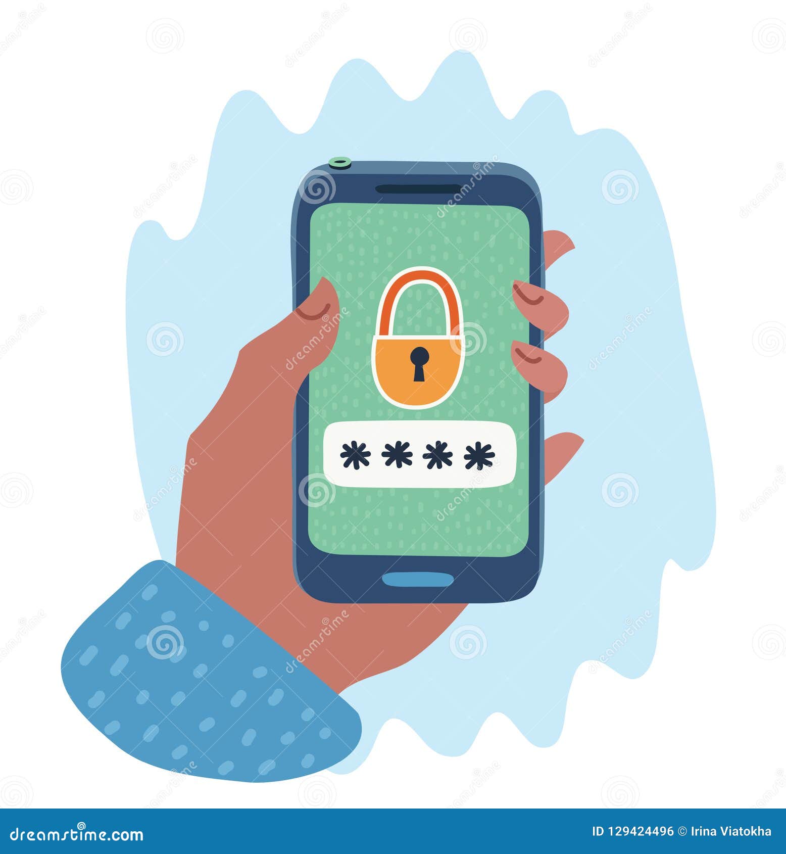 Hands With Smartphone Locked. Stock Vector Illustration of design
