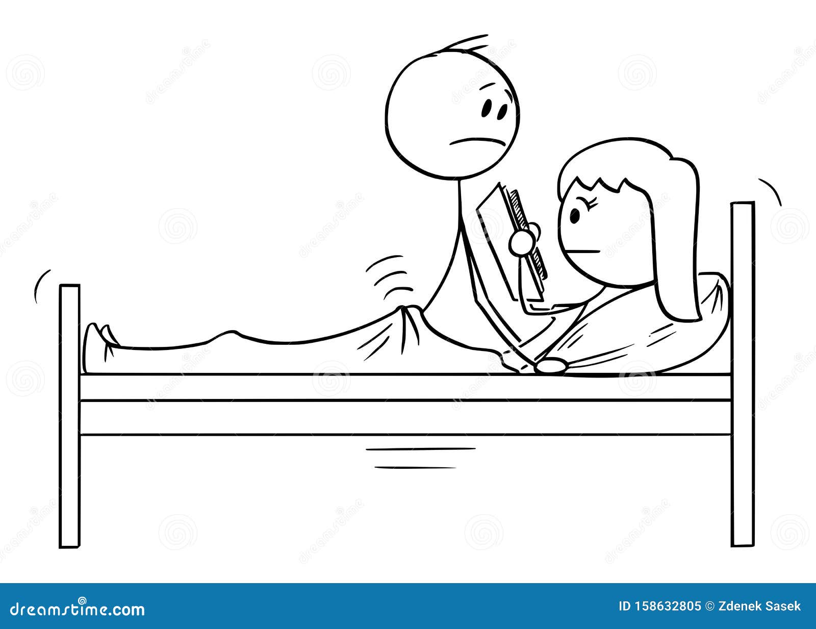 Vector Cartoon Illustration of Heterosexual Couple of Man and Woman Having Sex or Sexual Intercourse while Frigid Woman Stock Vector