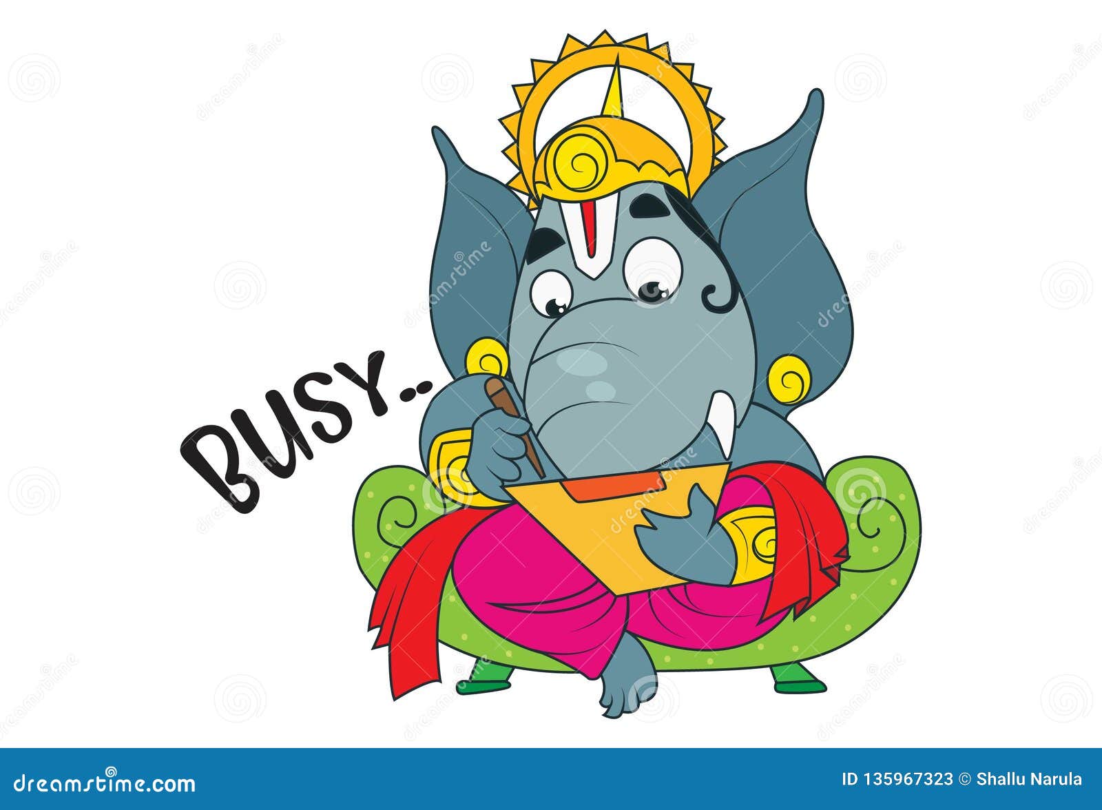 Illustration of Cute Cartoon Ganesha Stock Vector - Illustration of busy,  ganapati: 135967323