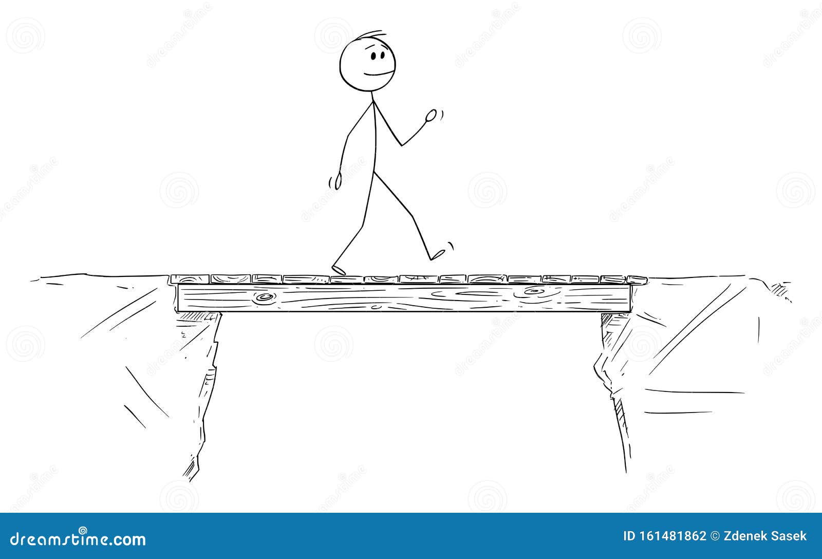  cartoon  of man or businessman walking and crossing the bridge