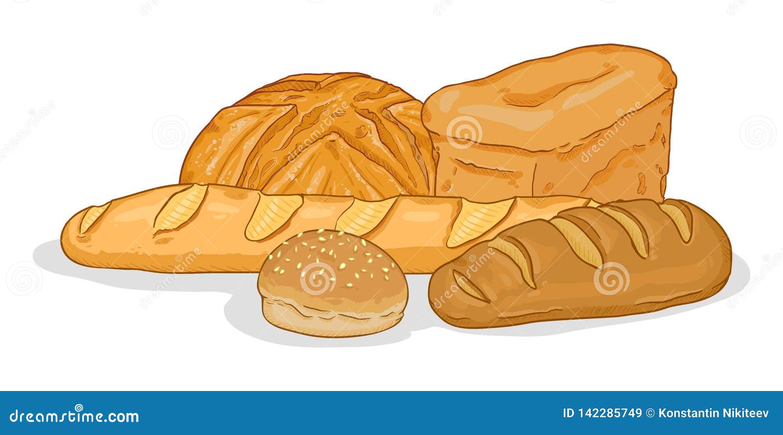 Vector Cartoon Illustration - Pile of Bread Items Stock Vector -  Illustration of breakfast, diet: 142285749